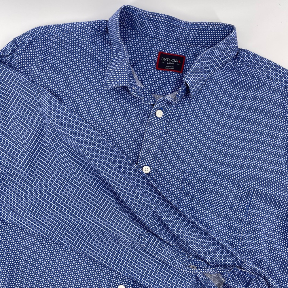 UNTUCKit Mens Geometric Print Button Down Shirt - Blue - Size Large